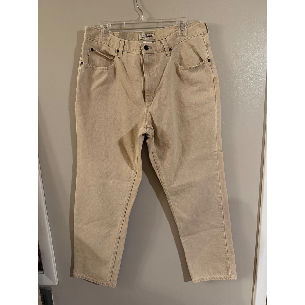 LL Bean Classic Fit Jeans Mens 36x30 Tan Khaki Cotton Denim Straight‎ Leg 220626